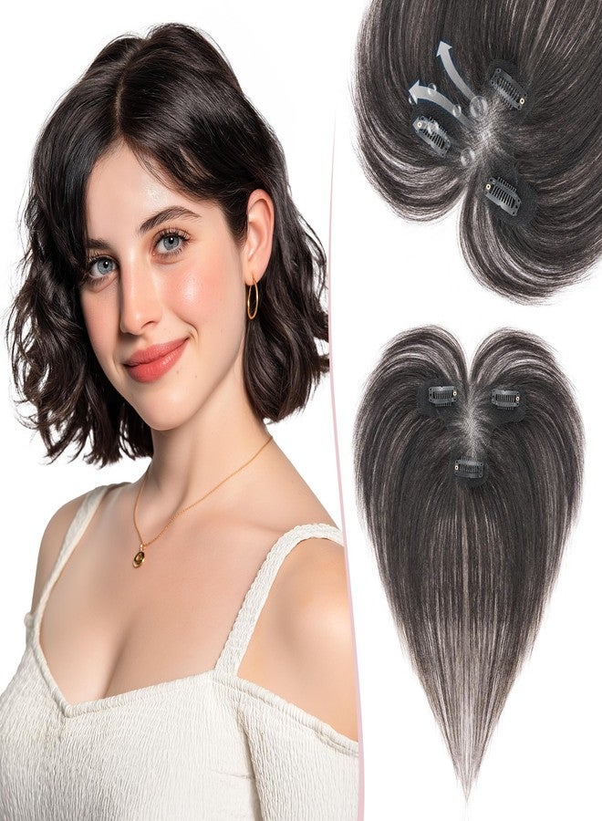 سيجو وصلات شعر سيجو للنساء، شعر بشري طبيعي مع غرة جانبية، 9 × 12.5 سم، قاعدة مربوطة يدويًا، حواف غير مرئية، مشابك شعر علوية ناعمة تسمح بمرور الهواء، تضيف كثافة للشعر، لون بني أسود (1B) - Image 1